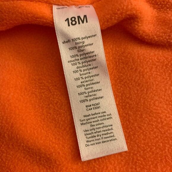 OSHKOSH B’GOSH Boy’s Tan with Orange Fleece Lining Snap Up Vest / Size: 18 Mos - Picture 4 of 10